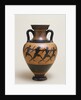 An Attic black-figure amphora of panathenaic shape featuring four naked athletes sprinting to the right by Anonymous
