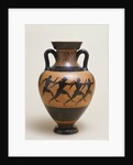 An Attic black-figure amphora of panathenaic shape featuring four naked athletes sprinting to the right by Anonymous