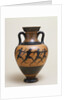 An Attic black-figure amphora of panathenaic shape featuring four naked athletes sprinting to the right by Anonymous