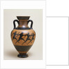 An Attic black-figure amphora of panathenaic shape featuring four naked athletes sprinting to the right by Anonymous