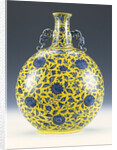 An underglaze blue and yellow enamelled moonflask with a peony and lotus pattern by Anonymous