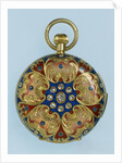 A Swiss gold, enamel and jewelled hunter-cased Jacquemart repeating watch by Anonymous