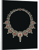 A Belle Epoque ruby and diamond necklace, the front section set with a row of nine graduated cusion-shaped ruby and diamond clusters by Anonymous