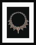 A Belle Epoque ruby and diamond necklace, the front section set with a row of nine graduated cusion-shaped ruby and diamond clusters by Anonymous