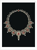 A Belle Epoque ruby and diamond necklace, the front section set with a row of nine graduated cusion-shaped ruby and diamond clusters by Anonymous