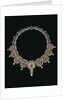 A Belle Epoque ruby and diamond necklace, the front section set with a row of nine graduated cusion-shaped ruby and diamond clusters by Anonymous