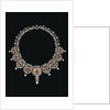 A Belle Epoque ruby and diamond necklace, the front section set with a row of nine graduated cusion-shaped ruby and diamond clusters by Anonymous
