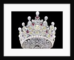 An extraordinary coloured diamond, diamond, natural pearl and ruby crown, mounted in platinum by Anonymous