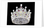 An extraordinary coloured diamond, diamond, natural pearl and ruby crown, mounted in platinum by Anonymous