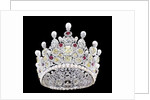 An extraordinary coloured diamond, diamond, natural pearl and ruby crown, mounted in platinum by Anonymous