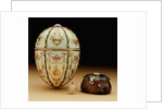 Faberge Kelch Bonbonniere egg pictured with its surprises by Anonymous