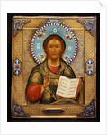 Russian silver-gilt and cloisonne enamel icon of Christ Pantocrater by Anonymous