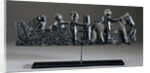 A Haida argillite ship pipe depicting a ship, an equestrian scene and various scroll and foliate motifs by Anonymous