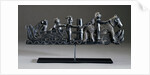 A Haida argillite ship pipe depicting a ship, an equestrian scene and various scroll and foliate motifs by Anonymous