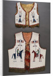 A Plains beaded hide child's vest and a Sioux pictorial beaded vest by Anonymous