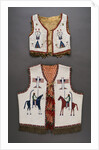 A Plains beaded hide child's vest and a Sioux pictorial beaded vest by Anonymous