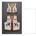 A Plains beaded hide child's vest and a Sioux pictorial beaded vest by Anonymous