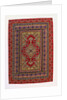 A hanging of red wool facecloth applied and embroidered with a Floral ogival medallion of pale green wool by Anonymous