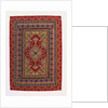 A hanging of red wool facecloth applied and embroidered with a Floral ogival medallion of pale green wool by Anonymous