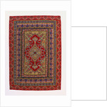 A hanging of red wool facecloth applied and embroidered with a Floral ogival medallion of pale green wool by Anonymous