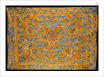 Chinese Kang cover of yellow facecloth, with five dragons in gilt thread among clouds by Anonymous