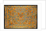 Chinese Kang cover of yellow facecloth, with five dragons in gilt thread among clouds by Anonymous