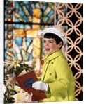 1960s Smiling Happy Young Girl Easter Sunday Clothes Green Coat White Bonnet Hat Gloves Holding Church Hymnal by Anonymous