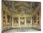 Interiors of the Palazzo Pitti, Florence: The Sala di Saturno with Perugino's 'Lamentation' flanked by paintings by Fra Bartolommeo and Raphael by Domenica Caligo by Anonymous