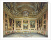 Interiors of the Palazzo Pitti, Florence: The Sala di Saturno with Perugino's 'Lamentation' flanked by paintings by Fra Bartolommeo and Raphael by Domenica Caligo by Anonymous