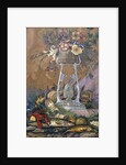 Flowers in a Vase on a Stand with Asparagus, Lobsters, Oysters and Fish by Dragutin Inkiostri-Medensak
