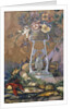 Flowers in a Vase on a Stand with Asparagus, Lobsters, Oysters and Fish by Dragutin Inkiostri-Medensak