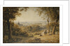 A View of Versailles with Elegant Figures in the Foreground at Sunset by George Barret the Younger