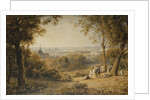 A View of Versailles with Elegant Figures in the Foreground at Sunset by George Barret the Younger