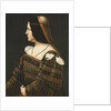 Portrait of a Lady, Half Length, in Profile, in a Black Dress Decorated with Lace, with Pendant Tassels and Slashed Shoulders and an Orange and Grey Snood by Anonymous