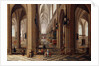 The Interior of a Gothic Cathedral with Townsfolk and Pigrims by Pieter Neeffs I