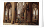 The Interior of a Gothic Cathedral with Townsfolk and Pigrims by Pieter Neeffs I