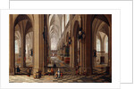 The Interior of a Gothic Cathedral with Townsfolk and Pigrims by Pieter Neeffs I