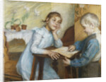 An Interior with a Boy Reading to a Girl by Maria Wiik