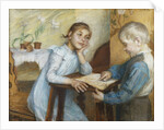 An Interior with a Boy Reading to a Girl by Maria Wiik