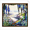 Tiffany Studios leaded glass landscape window by Anonymous