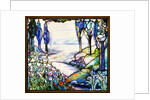 Tiffany Studios leaded glass landscape window by Anonymous