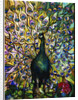 Tiffany Studios 'Peacock' leaded glass domestic window by Anonymous
