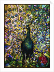 Tiffany Studios 'Peacock' leaded glass domestic window by Anonymous