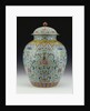A famille rose turquoise-ground vase and cover by Anonymous