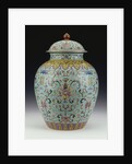 A famille rose turquoise-ground vase and cover by Anonymous