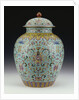 A famille rose turquoise-ground vase and cover by Anonymous