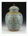 A famille rose turquoise-ground vase and cover by Anonymous