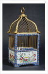 A Directoire ormolu and Chinese porcelain birdcage, the square domed surmounted by a handle by Anonymous