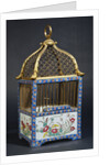A Directoire ormolu and Chinese porcelain birdcage, the square domed surmounted by a handle by Anonymous