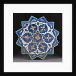 A Samarkand cuerda Seca stellar tile of twelve pointed form, the blue ground with a central turquoise and gold flower outlined in red by Anonymous